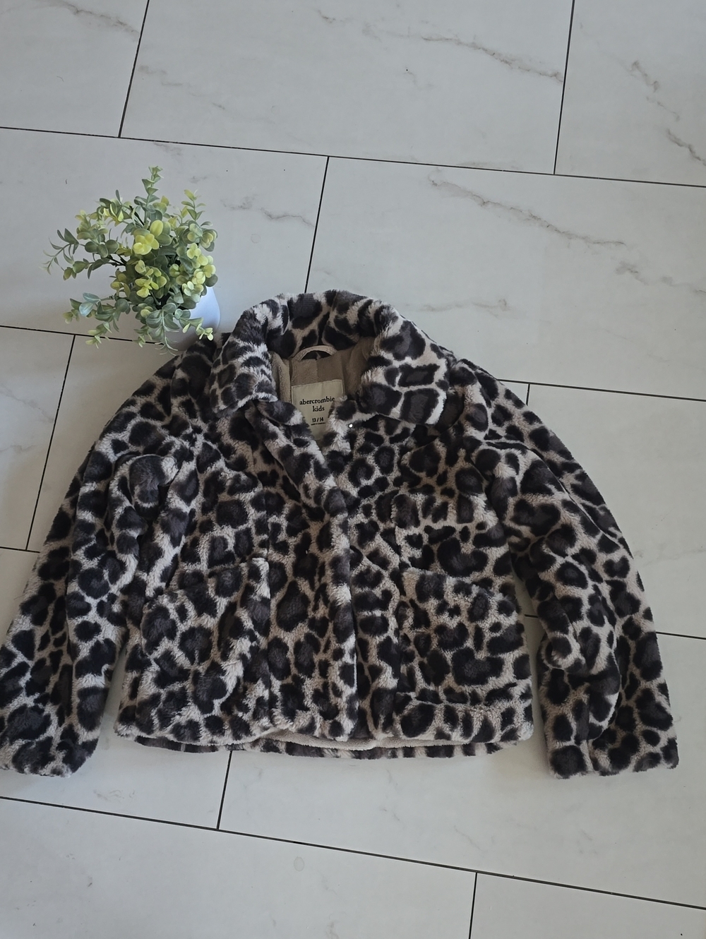 abercrombie kids Leopard-Print Faux-Fur Pea Coat - Black & Cream